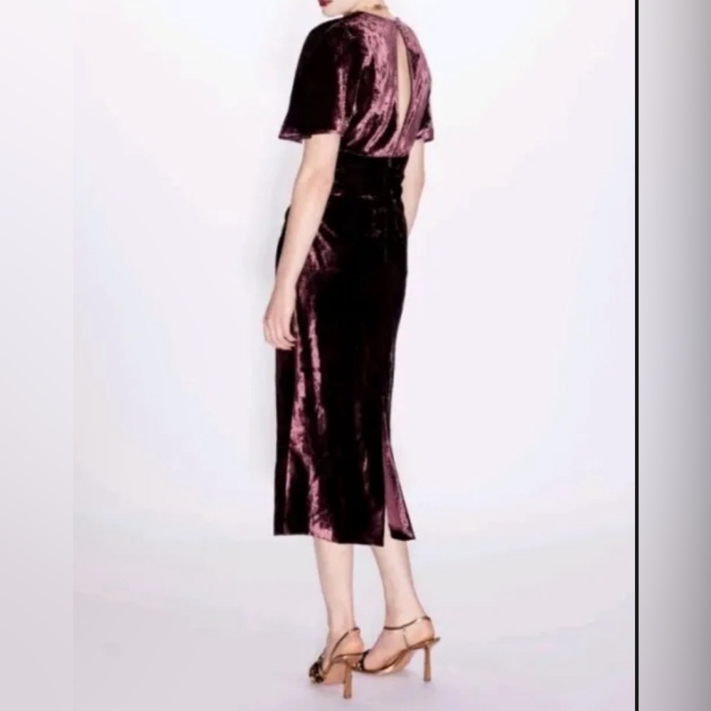 NWT Zara Velvet Midi Dress S Burgundy - Picture 3 of 6